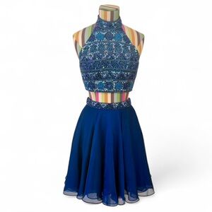 Sherri Hill Fully Beaded Crop Top & Circle Skirt Set High Neck